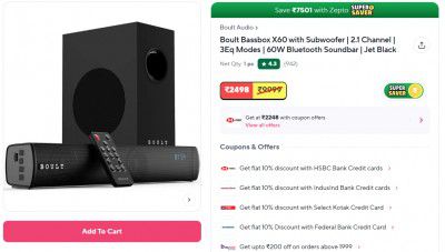 Boult Bassbox X60 with Subwoofer | 2.1 Channel | 3Eq Modes | 60W Bluetooth Soundbar | Jet Black