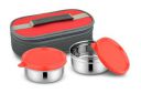 Bowl Fiery Lunch Box Red Insulated Tiffin 2 Round Stainless Steel Containers, 300 ML...
