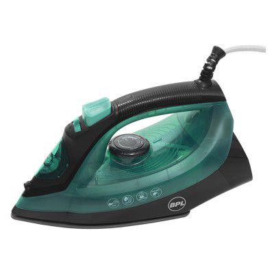 BPL 1200W Steam Iron with Anti-Drip, Anti Calcium, Spray and Steam Burst Function, Self Cleaning, 280ml Water Tank, 2 Years Warranty, Green and Black