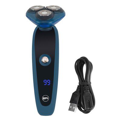BPL 3-Blade Rotary Shaver for Wet & Dry Shave, Digital Battery Indicator, Fast Charging, up to 60mins of Cordless Usage, Water Resistant (IPX4), 2 Years Warranty, Navy Blue