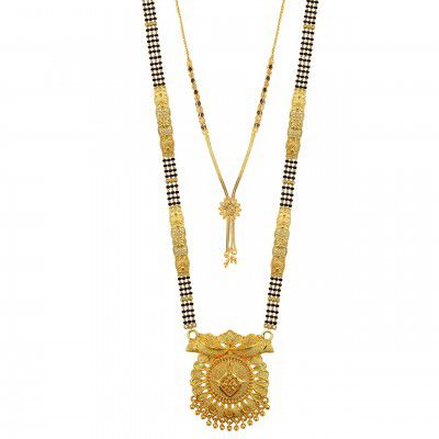 Brado Jewellery Combo of 2 Traditional One Gram Gold Long Chain Black Beads 30 inch and 18 inch Mangalsutra/Tanmaniya/Nallapusalu/Mangalsutr for Women