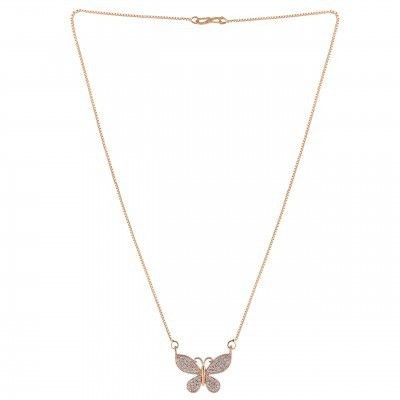 Brado Jewellery Micro Rose Gold Plated White American Diamond Butterfly Shape Necklace Golden Chain Pendant for Women and Girls