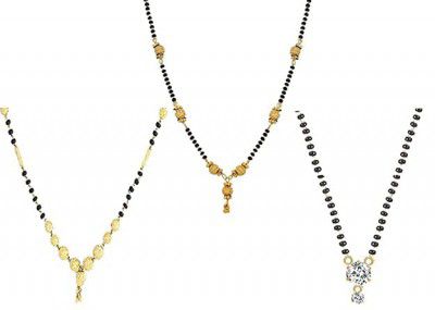 Brado Jewellery One Gram Gold Plated Combo of 3 Mangalsutra Necklace Pendant Tanmaniya Nallapusalu Black Bead Chain For Woman and Girls