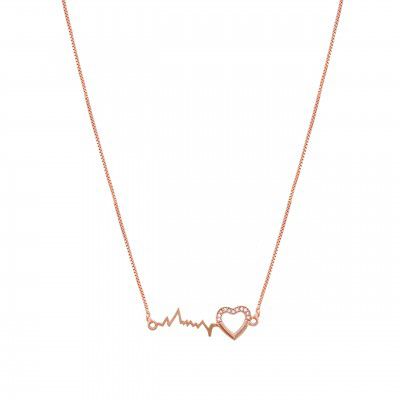 Brado Jewellery Rose Gold Plated American Diamond Heart Beat Necklace Chain for Women and Girl