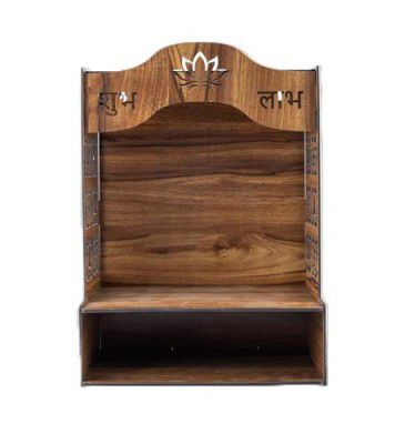 Brahmaart Asthetic Wooden Pooja Mandir for Home – Architect Design of Lotus, Temple Bell, Shubh-Labh in Devghar with Storage Box & Shelf, Wooden Pooja Stand Temple