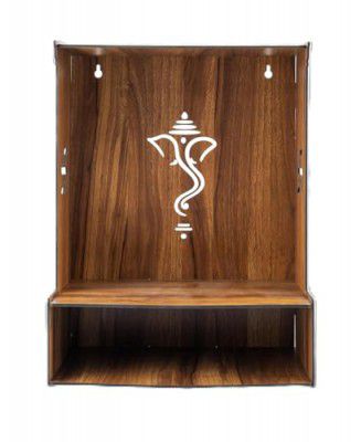 Brahmaart Wooden Pooja Mandir - Wall-Mounted Ganesh Ji Design Devghar with Storage Box