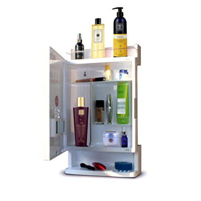 Branco Rich Look Bathroom Organizer | Bathroom Mirror | Bathroom Cabinet with Mirror | Plastic Corner Cabinet with Mirror | Standing Mirror with Storage | Washroom Mirrors | (White)