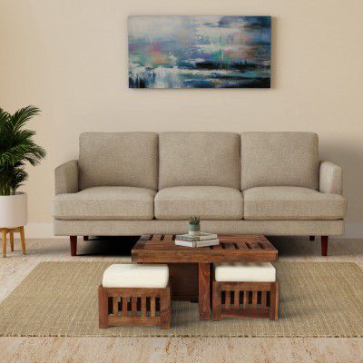 Amazon Brand - Solimo Fawsun Coffee Table  Stools and 4 Cushions 