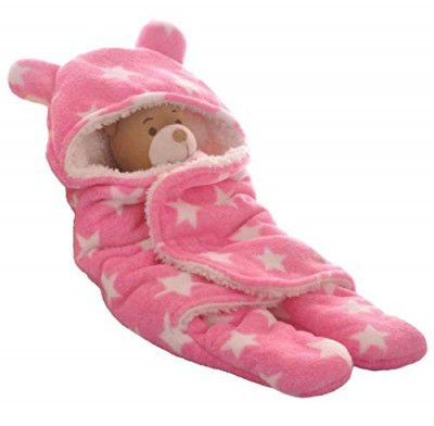 BRANDONN Fleece Single Sleeping Bag Set, Pink, 0-6 Month, Pack of 1, Lightweight