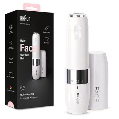 Braun Face Mini Hair Remover FS1000, Electric Facial Hair Removal for Women, Quick & Gentle, Finishing Touch for Upper Lips, Chin & Cheeks, Ideal for On-The-Go, with Smartlight, White Color