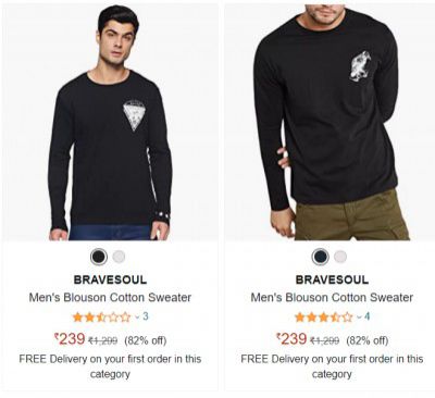 BRAVESOUL Men's Sweater upto 88% off