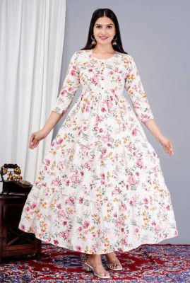 Brd Enterprises  Women Printed Viscose Rayon Anarkali Kurta  (Pink)