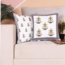 BRICK HOME Poly Cotton Both Side Block Print Floral Valley Yellow Cushion Cover Set of 2...