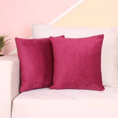 BRICK HOME Single Side Quilted Velvet Cushion Cover Set of 2 (16 x 16 Inches)