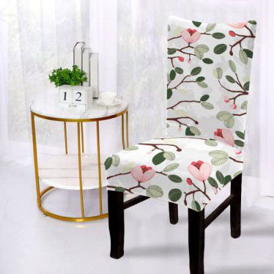 BRIDA® Stretchable Floral Printed Dining Chair Covers Elastic Chair Seat Case Protector, Slipcovers (1 Chair Cover, White)