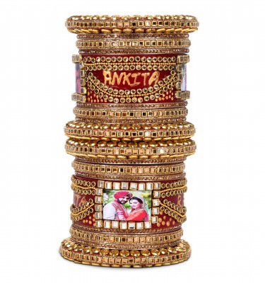 BRIDAL GARNISH Plastic Traditional I Photo and Name (Personalise) Chuda Women Fashion Designer Plastic Kada Designer Stone Chura Base Glittery Designing Embroidry Women Fashion Designing Kada For Wome