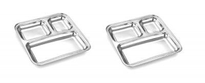 Bright Metal Stainless Steel Partition Plate - Set of 2 (Pav Bhaji Plate) - Small - 8 inches