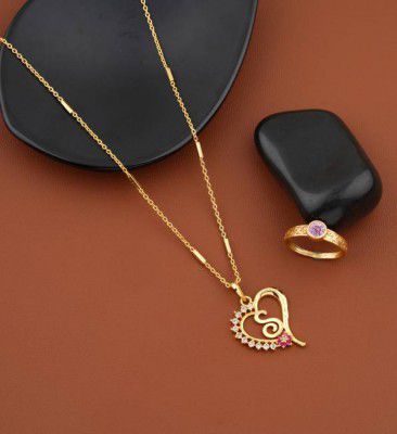 Bright STYLE S Letter 18 inch AD Diamond Gold plated mangalsutra necklace chain with ring for women