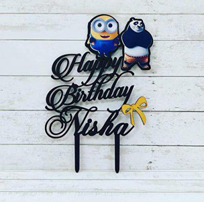 Bright Wood Craft Personalized Customized Exclusive Name Cake Topper For Birthday, Engagement, Wedding, Anniversary Cake Decoration Theme Party Celebration (Style-10)