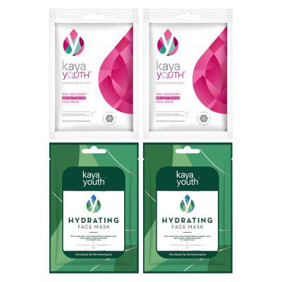 Brightening Face Mask + Hydrating Face Mask for Glowing Skin In 15 Mins (Pack of 4)