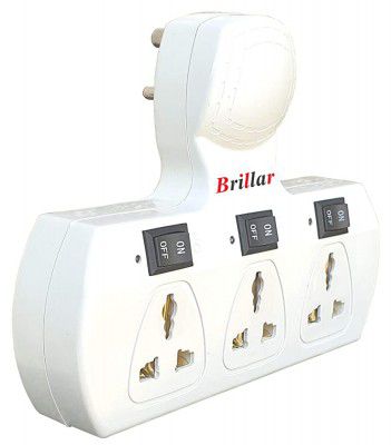Brillar Multiplug Extension Board with 3 Sockets Individual Switches and Led Indicators (Three Pin Plug 6 Amp)