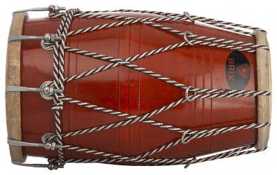 BRIX Handmade Wooden Dholak Indian Folk Musical Instrument Drum Tied Thru Rope With Cover