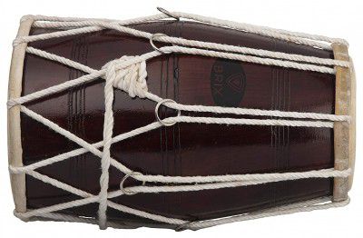 BRIX Handmade Wooden Dholak Indian Folk Musical Instrument Drum Tied Through Rope with Cover