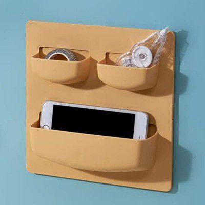 BRONTIX Multipurpose Self Adhesive Plastic Bathroom Organizer and Storage Shelf (Beige)