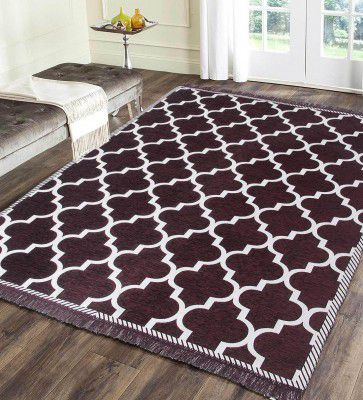 Brown Abstract Chenille 4 ft x 6 ft Machine-Made Carpet