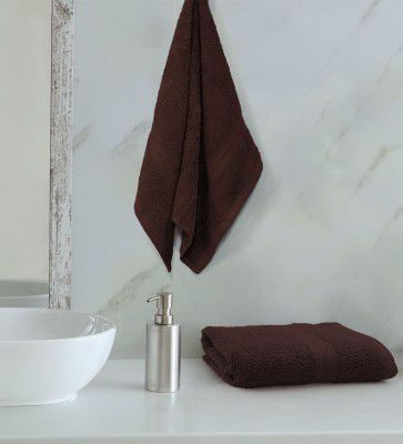 Brown Solid Cotton 500 GSM Hand Towel Set of 2,