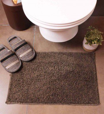 Brown Solid Microfibre 23x15 Inches Antiskid Bath Mat