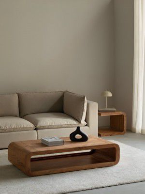THEGASBH Brown Textured Wooden Rectangle Coffee Table