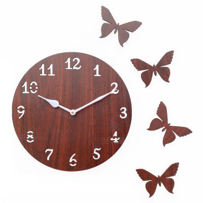 Brown Wall Clocks for Bedroom | Wall Clock for Living Room | Designer Wooden Butterflies Clocks for Home/Wall Decor 10 Inch by Sehaz Artworks