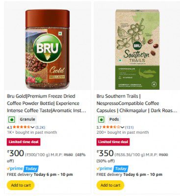 Amazon : Bru Coffee Products Upto 48% Off | Starts At Rs.84