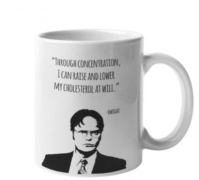BRUH Printed Ceramic Coffee Mug - 325 ml, The Office TV Show Dwight Cholesterol Quote