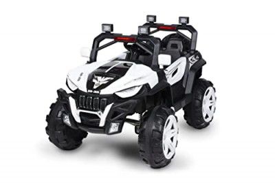 Brunte Kids Fun Rechargeable Battery Operated Ride on Electric Car Jeep for Kids USB, Music Battery Operated Big Car (White), Made in India
