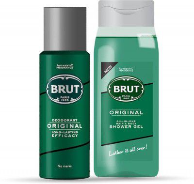 BRUT Original Deodorant for Men 200ml  +  Original All - In- one Hair & Body Shower Gel for Men 500ml  (2 Items in the set)