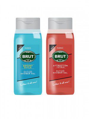 BRUT Set of 2 All-In-One Hair & Body Shower Gel - Sport Style & Attraction Totale