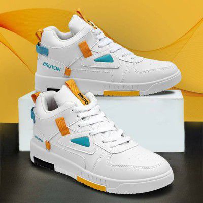 BRUTON  White Trendy & Stylish Casual Shoes Sneakers For Men (White , 8)