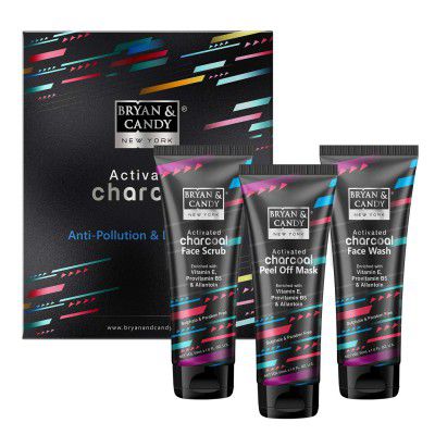 Bryan & Candy New York Activated Charcoal Gift Set For Men And Women Combo, Face Scrub - 50ml, Face Wash - 50ml, Peel Off Mask - 50ml with Organic Bamboo Charcoal, Provitamin B5 & Allantoin ( Pack of