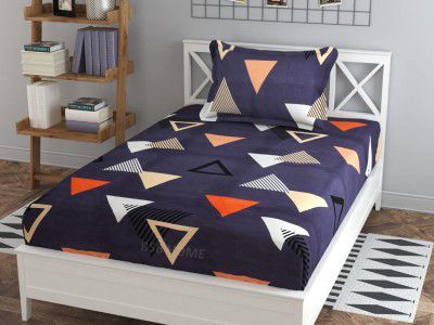 BSB HOME® 100% Cotton 160 TC Big Flower Printed Single Bedsheets with 1 King Size Pillow Cover