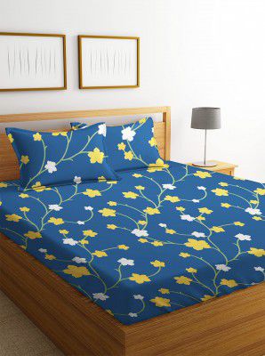 BSB HOME 100% Cotton 220 TC Flower Printed King Size Bedsheet with 2 Pillow Covers