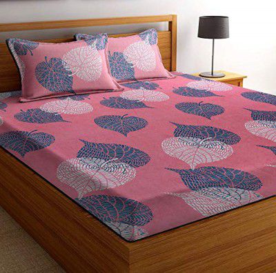 BSB HOME 100% Cotton Floral Print Mix N Match Double Bed Sheet with 2 Pillow Covers for Queen Bed, Olive Light Pink and Light Green