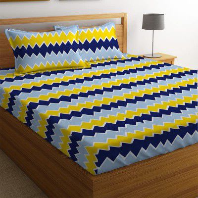 BSB HOME 100% Microfiber bedsheet for Double Bed with 2 Pillow Covers Breathable | Wrinklefree and Softtouch Zigzag Print Sheet- Yellow & Blue