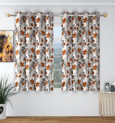 BSB HOME 2 Pieces Abstract Flower Printed Plastic Eyelet Polyester Room Darking Decorative Window Curtains - 5 Feet, Beige and Brown