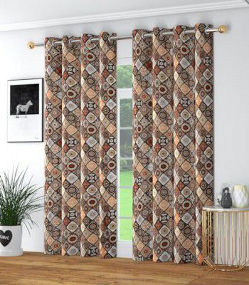 BSB HOME 2 Pieces Abstract Traditional Printed Plastic Eyelet Polyester Room Darking Decorative Door curtains - 7 Feet, Multicolour