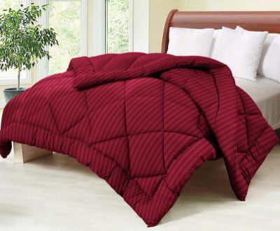 BSB HOME 220 GSM Reversible Solid Striped Microfiber AC Comforter/Duvets for Summer - Maroon