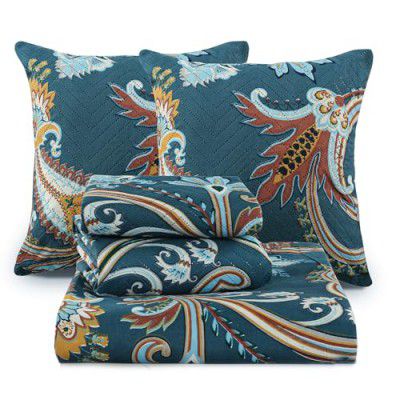 BSB HOME 220 TC 5 Piece Bedding Set with 1 Pc Bedsheet, 2 Pc Quilted Cushion with Zip, 2 Pc Pillow Covers - Heavy Glace Cotton Colour- Teal Blue (90X 100 Inches)