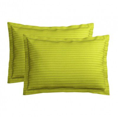 BSB HOME 220 TC Premium Glace Cotton Solid Striped Pillow Covers | Set of 2 Pieces Pillow Covers King Size (Parrot Green, 20 x 30 Inches)