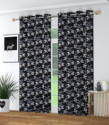 BSB HOME Abstract Flower Printed  Window Curtain - 5 Feet, Black & White